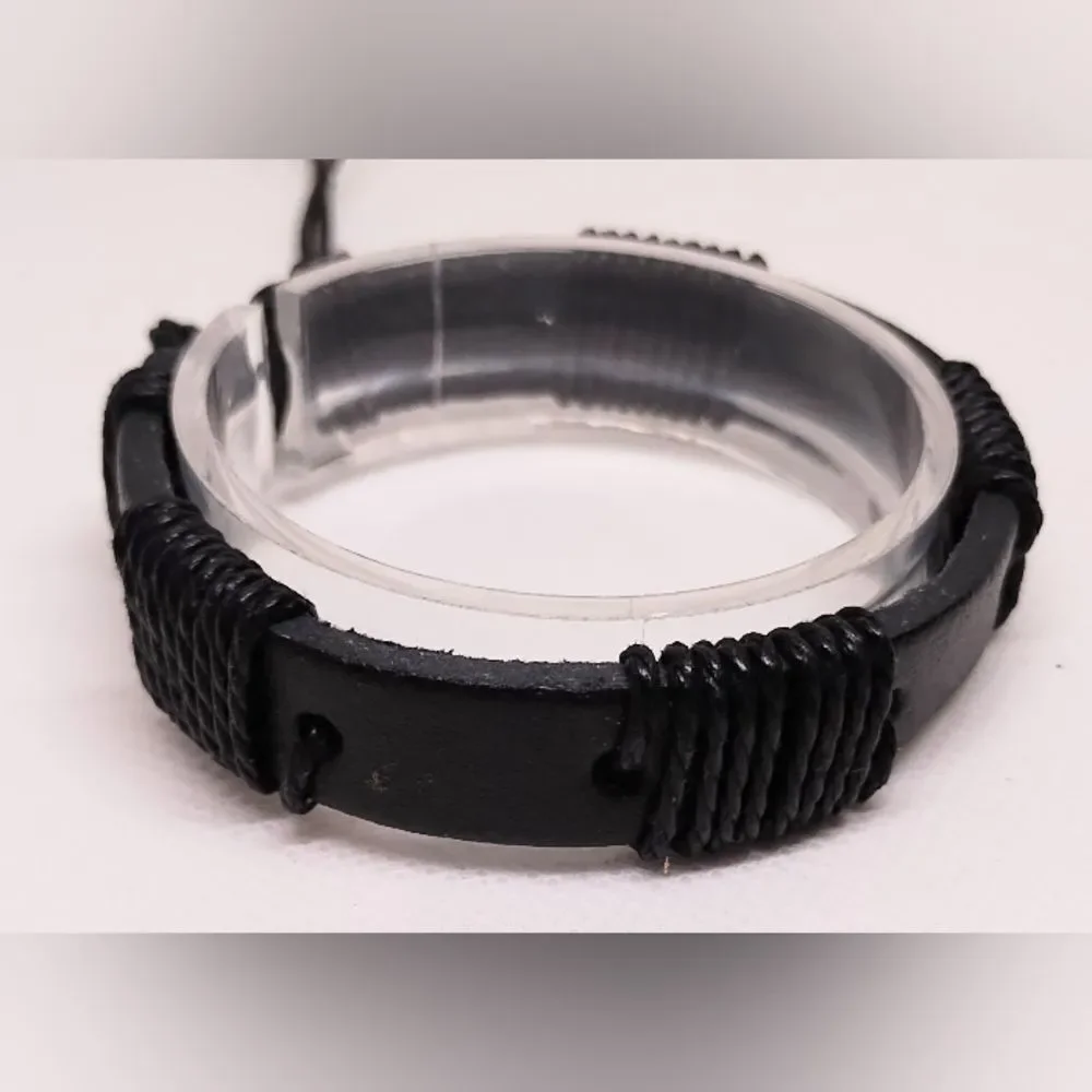 Men's bracelet leather braided black‎ new e89